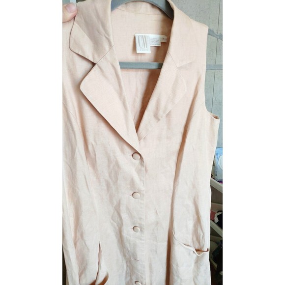 Clifford And Wills Women's Linen Maxi Dress 8 Ivory Tan Button Up Sleeveless - Picture 2 of 9